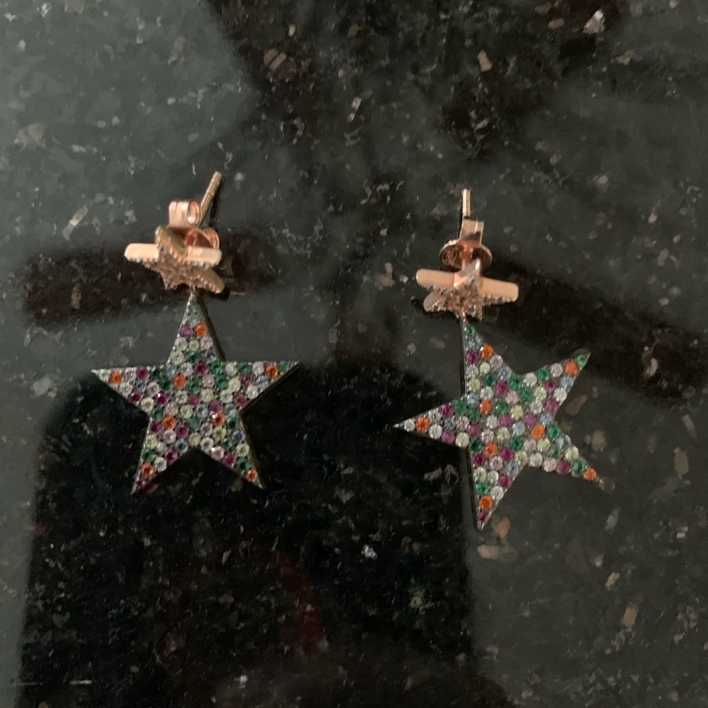 Stars ruby rose gold colored earrings